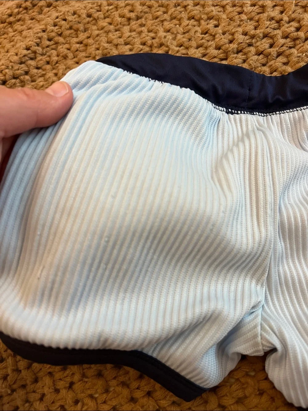 Light Blue Ribbed swim  Shorts with Navy Trim
